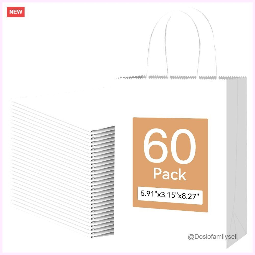 60 Pack Kraft Paper Gift Bags with Handles, 5.91x3.15x8.27 Inches